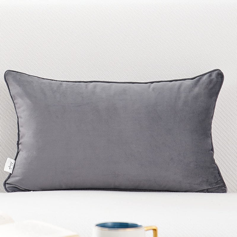 Alerfa Rectangle Geometrical Plaid Striped Cut Velvet Throw Pillow Cover 12x20 Inch Luxury Modern Decorative Lumbar Pillow Cover for Couch Living Room Bedroom, Gray - Image 2